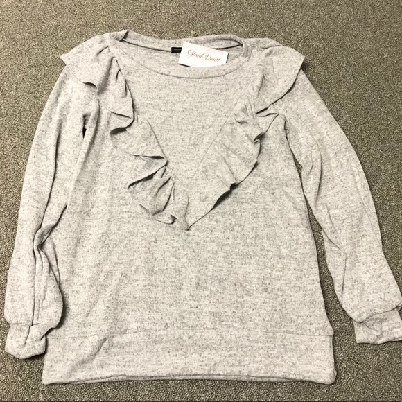 Heather grey chevron ruffle sweater - Picture 4 of 7